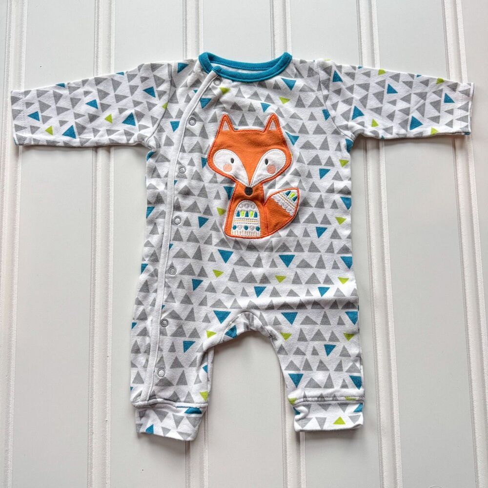 4/$10 - Vitamins Baby Fox Button Up Cotton Baby Footie
